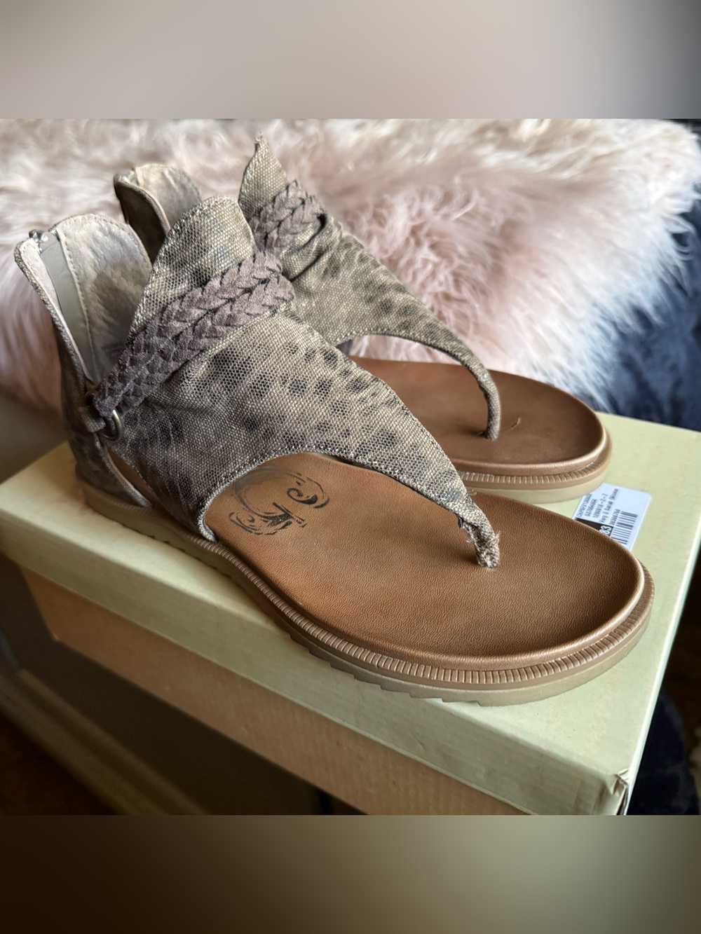 VERY G Women's Braided Taupe Thong Sandals